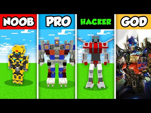 Minecraft NOOB vs. PRO vs. HACKER vs GOD : TRANSFORMER MINECRAFT BUILD CHALLENGE in Minecraft!