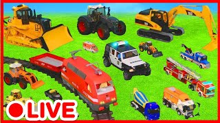 🚧🚒 Huge Toy Vehicles Collection : Fire Truck, Police Car & Excavator | Toys for Kids | Kidibli