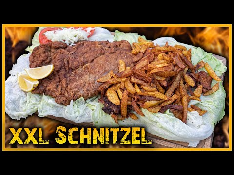 XXL Schnitzel und Pommes im Wald gekocht - Outdoor Kitchen
