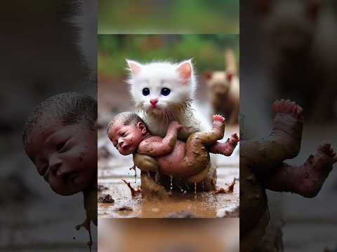 White kitten saves baby.... #cat #amen#story #shorts  #shortsvideo #subscribe#unitedstates