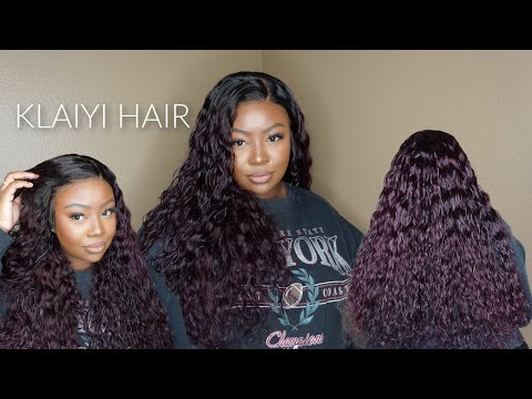 MUST BUY! PRE-EVERYTHING PLUM OMBRE 13X4 WATER WAVE GLUELESS WIG INSTALL TUTORIAL FT Klaiyi hair