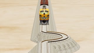 Trains Vs Weird C Shape Rail Tracks - BeamNG.Drive