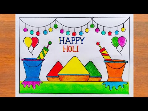 Holi Special Drawing / Holi Festival Drawing / Happy Holi Drawing / Holi Drawing Easy / Holi Drawing