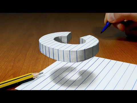 3D Trick Art On Line Paper, Floating Letter C