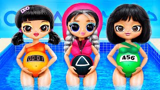 ¡Mamás del Juego del Calamar en el PARQUE ACUÁTICO! Manualidades para muñecas LOL OMG
