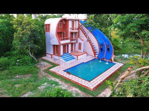 [Full Video]Build Creative Modern Twin Water Slide Park To Swimming Pool With Villa Design In Forest