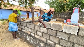 Wall Construction_Around the Compound Wall Build with Hollow Blocks|Using by Sand and Cement Mixing 
