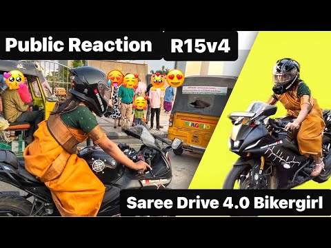 😧 Public Reaction to Bikergirl in R15v3 | Traditional wear 😍 with bike drive ✨#bikergirl