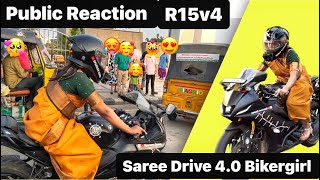 😧 Public Reaction to Bikergirl in R15v3 | Traditional wear 😍 with bike drive ✨#bikergirl