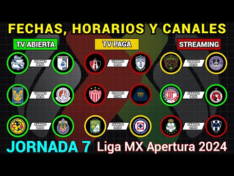 FECHAS, HORARIOS y CANALES CONFIRMADOS para los PARTIDOS de la JORNADA 7 Liga MX APERTURA 2024