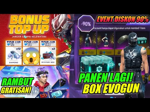 PANEN BOX EVOGUN!! EVENT DISKON 90% & BONUS TOP UP TERBARU HADIR LAGI?! RAMBUT GRATIS!! - Free fire