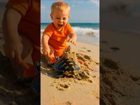the cat saved baby from the turtle #aicat #cat #baby #shorts
