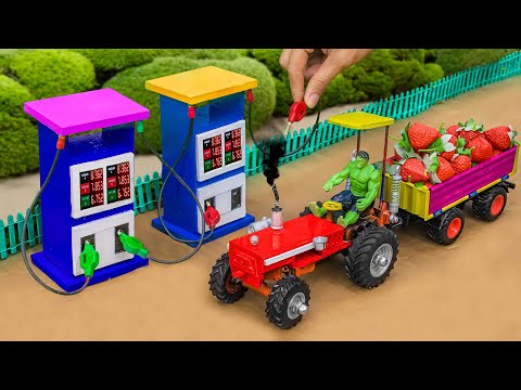 diy tractor mini petrol pump for mini truck strawberry full loading | science project