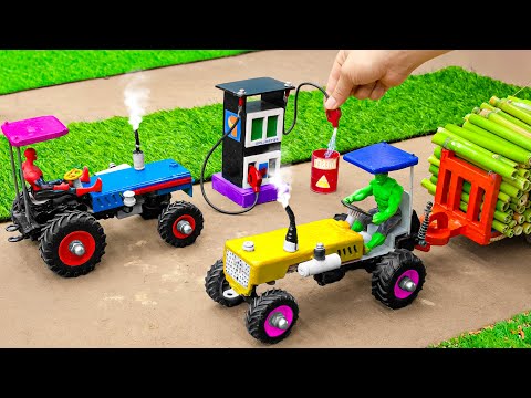 Top Mini Creative Gas Station Science Projects | DIY Mini Tractor Full of Bricks