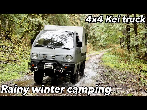 Kei truck 4x4 Camping [Winter car camping in heavy rain storm] #minitruck #keitruck #truckcamping