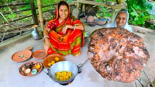 ওল দিয়ে ধান খাওয়া নদীর বাউস মাছের রান্না | Elephant foot & river Baush fish curry recipe | villfood