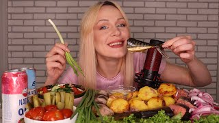 MUKBANG | Горбуша, скумбрия, картофель, закуски | salmon, mackerel, potatoes, snacks не ASMR