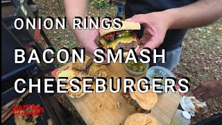 Rodeo Style Bacon Onion Ring Smash Burgers