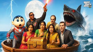 MEG SHARK ATTACKING Michael Died Franklin and Shinchan & Trevor With GIRLS BOAT Escape IN GTA5