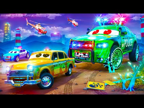 Yellow Taxi Cab 🚖 vs Green Zombie 🧟‍♂️ Police Car Chase!