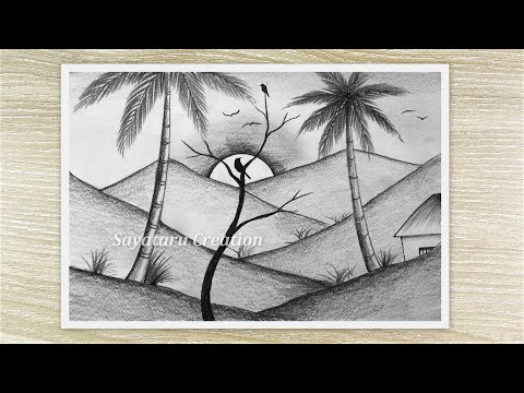Beautiful Morning Scenery Drawing By Pencil, Pencil Art Video