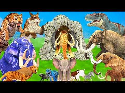 4 Zombie Tiger vs Giant Elephant Cow Buffalo vs Dinosaur Attack Baby Elephant Saved By Mammoth Lion