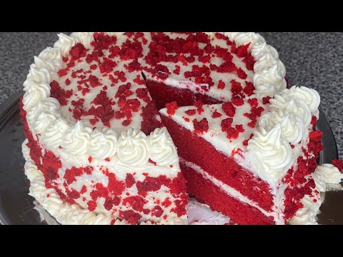 SOUTHERN RED VELVET CAKE AND CREAM CHEESE FROSTING HOW TO MAKE AND DECORATE STEP BY STEP NO COCOA