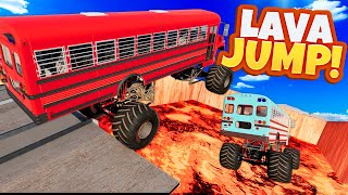 Jumping MONSTER SCHOOL BUSES Over a LAVA PIT in BeamNG Drive!