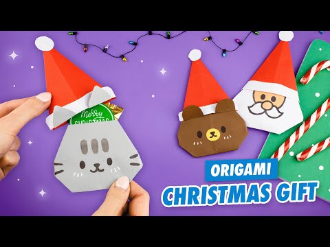 Оригами Котик, Медведь и Дед Мороз из бумаги | Сюрприз на Новый год | Origami Christmas gift