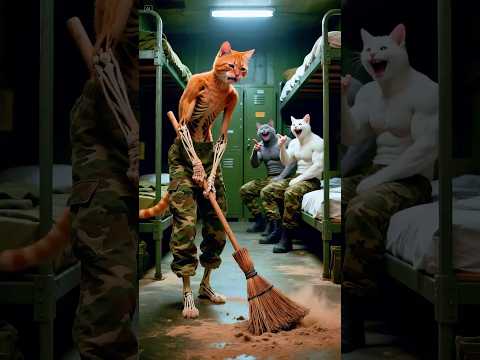القط مياو رجع الجيش واتنمروا عليه لأن جسمه عضم و ضعيف💔 وخلوه يكنس الأرض قدام الكل!🔥🐾#shorts #cat #ai