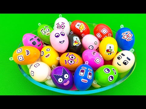 Rainbow eggs - looking for numberblocks, alphablocks, cocomelon in fruits with slime colorful