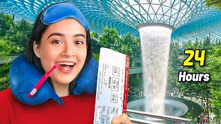 Living in World's Most Luxurious Singapore AIRPORT for 24 Hours! 😳 *Police Caught me*