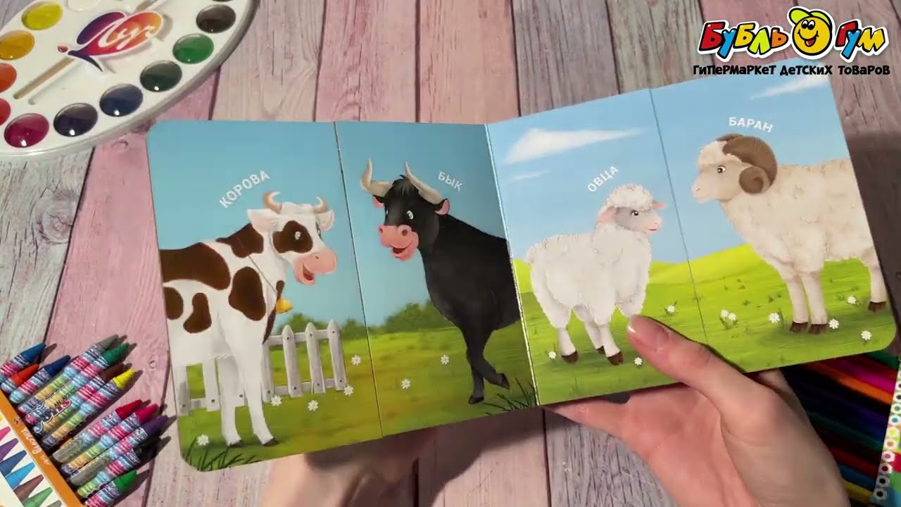 Книга Мама папа и малыш Домашние животные раздвижная - видео