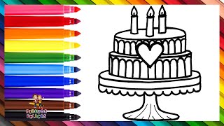 Dibuja y Colorea Un Pastel De Cumpleaños 🎂🎉🌈 Dibujos Para Niños
