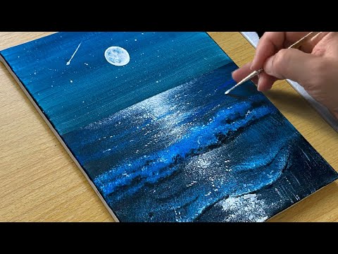 Easy Way to Paint the Moonlight Sea / Acrylic Painting for Beginners