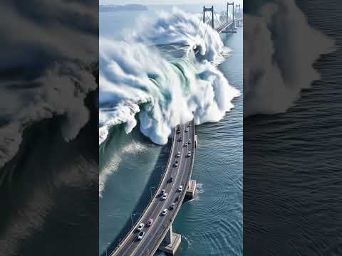 这样的巨浪你见过吗？跨海大桥稳如泰山！#shocking  #footage  #ai  #special  #effects