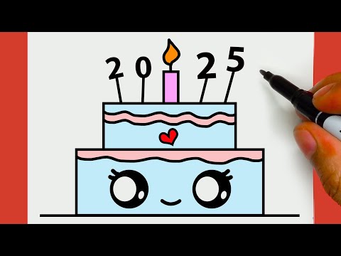 CÓMO DIBUJAR UN LINDO PASTEL DE FELIZ AÑO NUEVO 2025, PASSO A PASSO,  JACK Dibujos