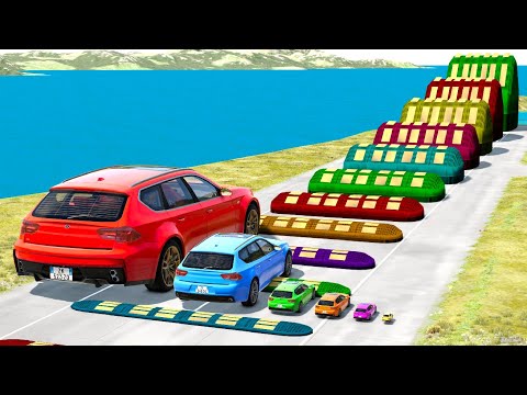 Big & Small Cars vs Colored Massive Speed Bumps - BeamNG.drive