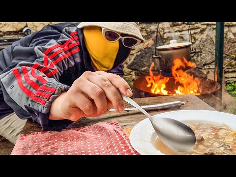 Making Shchi in the rain - the Russian sauerkraut soup for all parties (Щи) - Cooking with Boris
