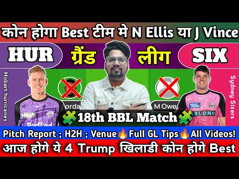 Hobart hurricane vs Sydney sixers dream11 prediction| hur vs six dream11 prediction | bbl 2024 gl