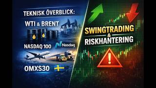 Swingtrading och riskhantering – analys av Nasdaq, OMXS30, WTI, Brent och DJT