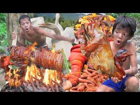 Survival In The Rainforest - Cooking Chicken,Goose,Hand Octopus,Pig Interstene, Top Videos