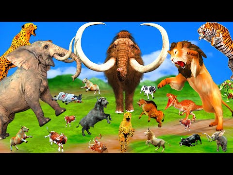 10 Zombie Tiger vs Giant Lion vs Cheetah Attack Cow Buffalo African Elephant vs Woolly Mammoth