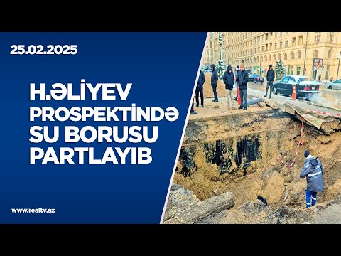 H.Əliyev prospektində su borusu partlayıb - yolda çökmə yaranıb