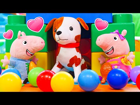 Peppa y George cuidan a un cachorro. Juguetes para niños.