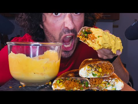 CHIPOTLE BURRITO CHEESE SAUCE HOMEMADE ! * ASMR MUKBANG NO TALKING * Nomnomsammieboy