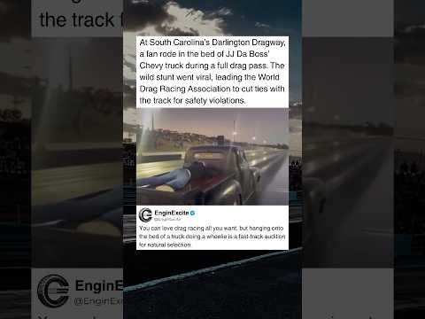 Fan Rides in Bed of Wheelie Truck During Drag Race #car #race #crazy