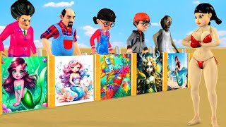 Squid Game vs Scary Teacher 3D Drawing Squid Girl Mermaid Nice or Error 5 Times Challenge