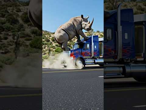 Rhino warns driver to leave truck