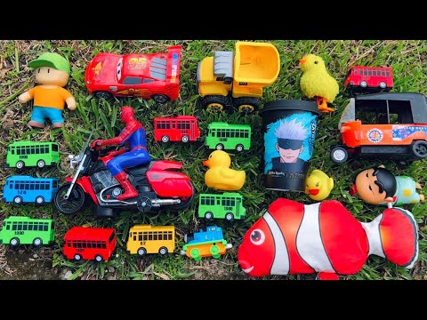 Mencari dan Menemukan mainan Spiderman,Nemo,Bus Tayo,Truk oleng,Kereta Api,Mobil Mc Queen,Bebek,Ayam